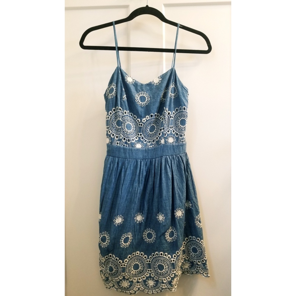 Embroidered chambray dress